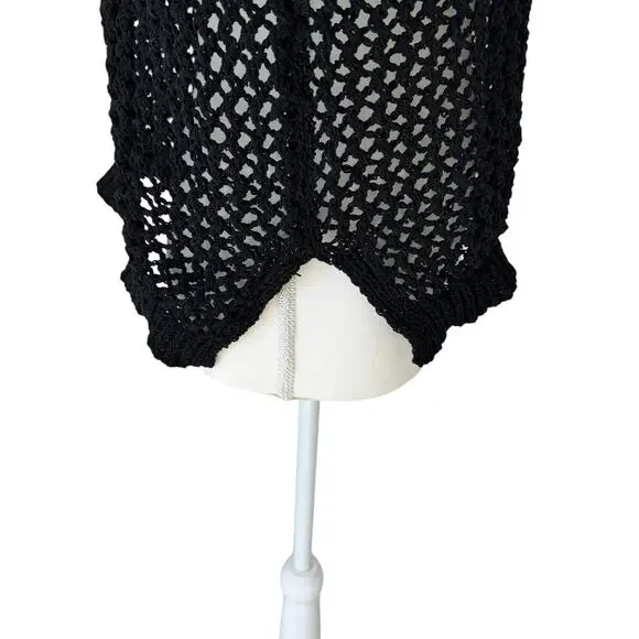 NICOLE MILLER ARTELIER Sweater Womens Medium Black Crochet Hoodie Vacation - Picture 9 of 11